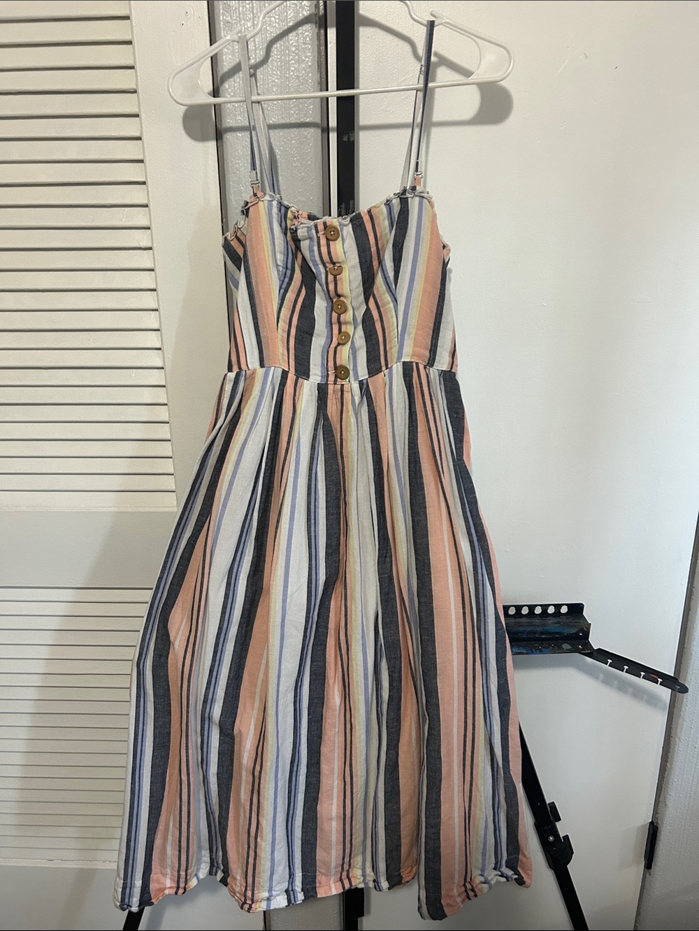 Free People Striped Spaghetti-Strap Midi Dress in Peach, Blue, Cream, Black